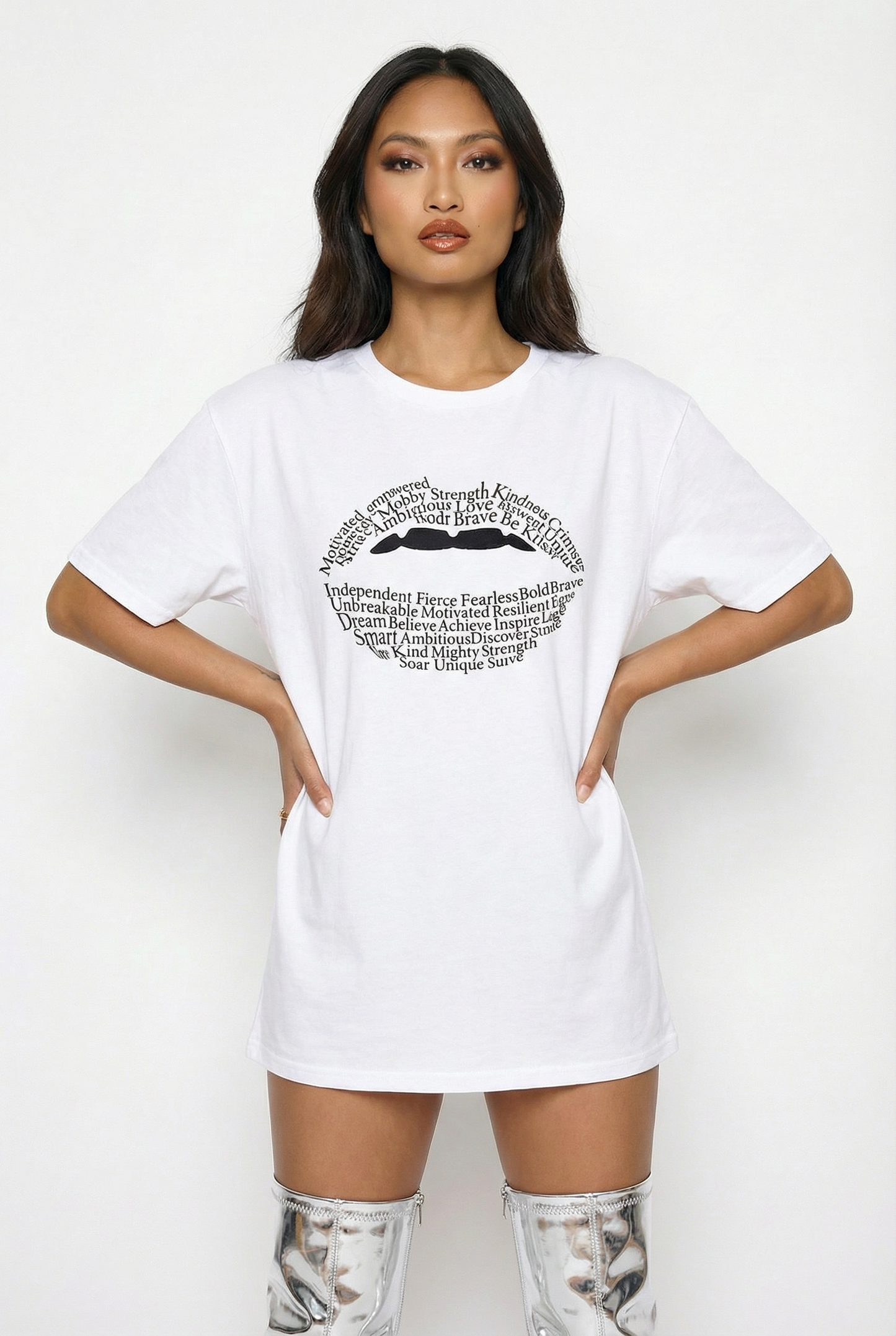 Lip Text Print Tshirt In White