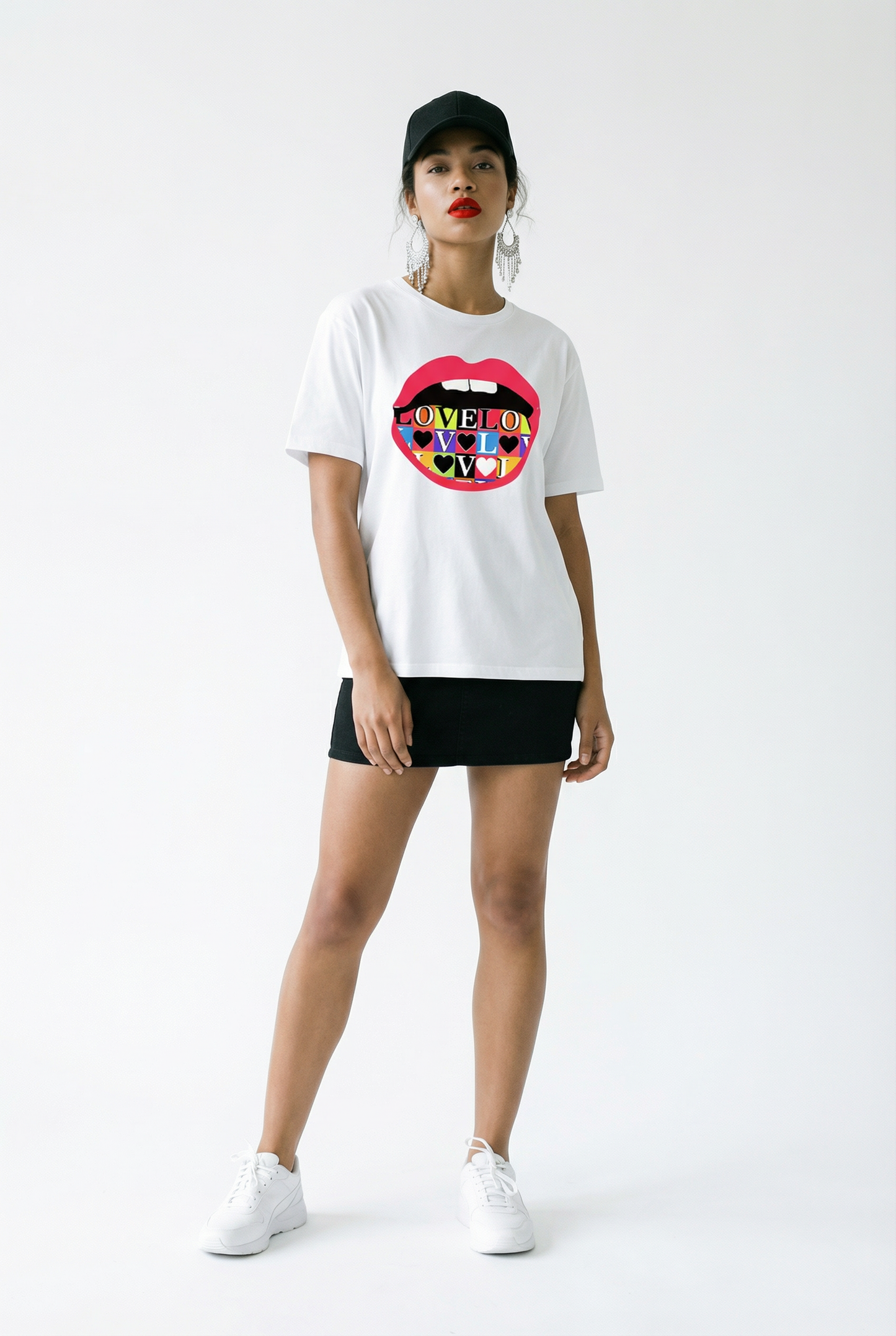 Love Print Lip Graphic T Shirt In White