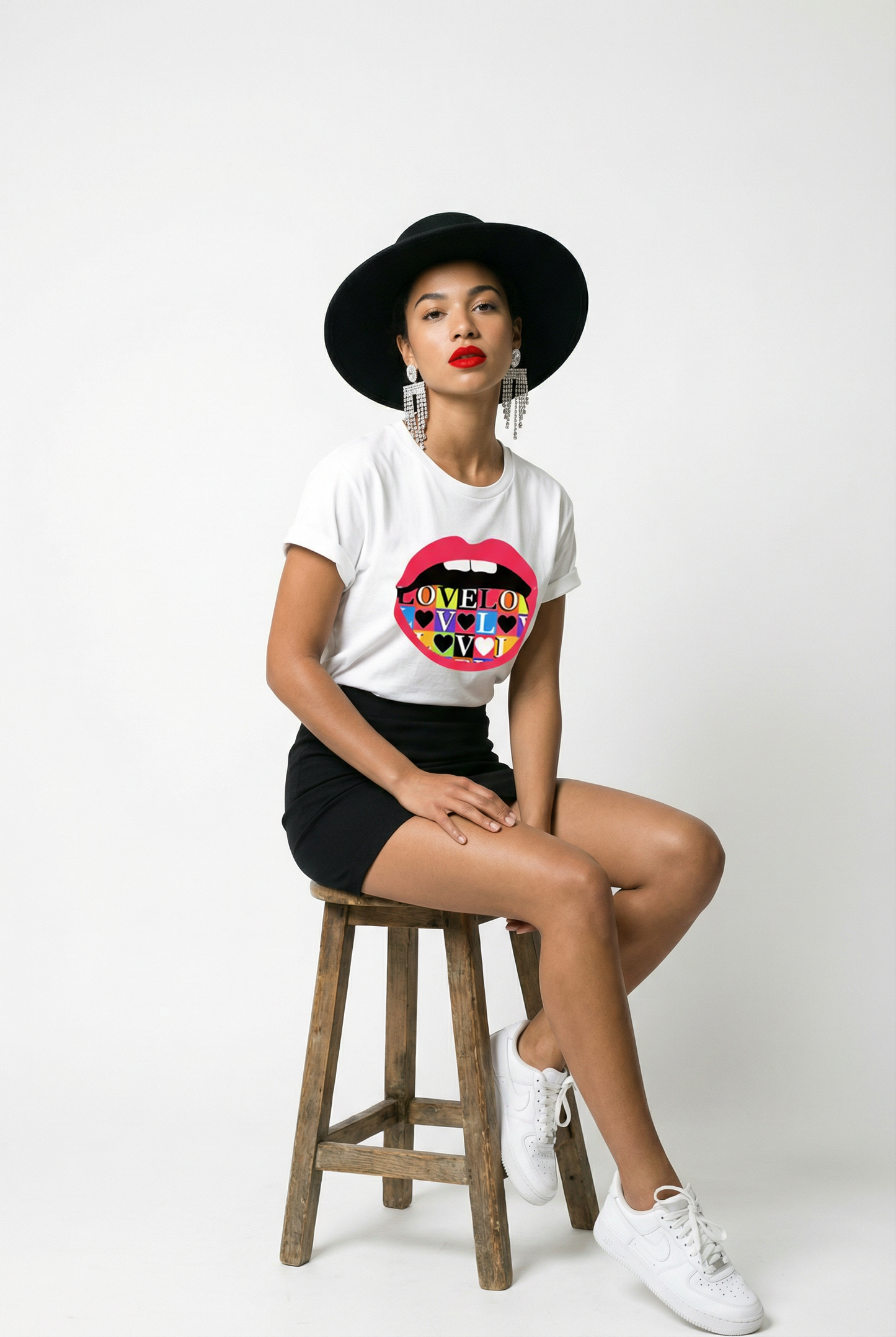 Love Print Lip Graphic T Shirt In White