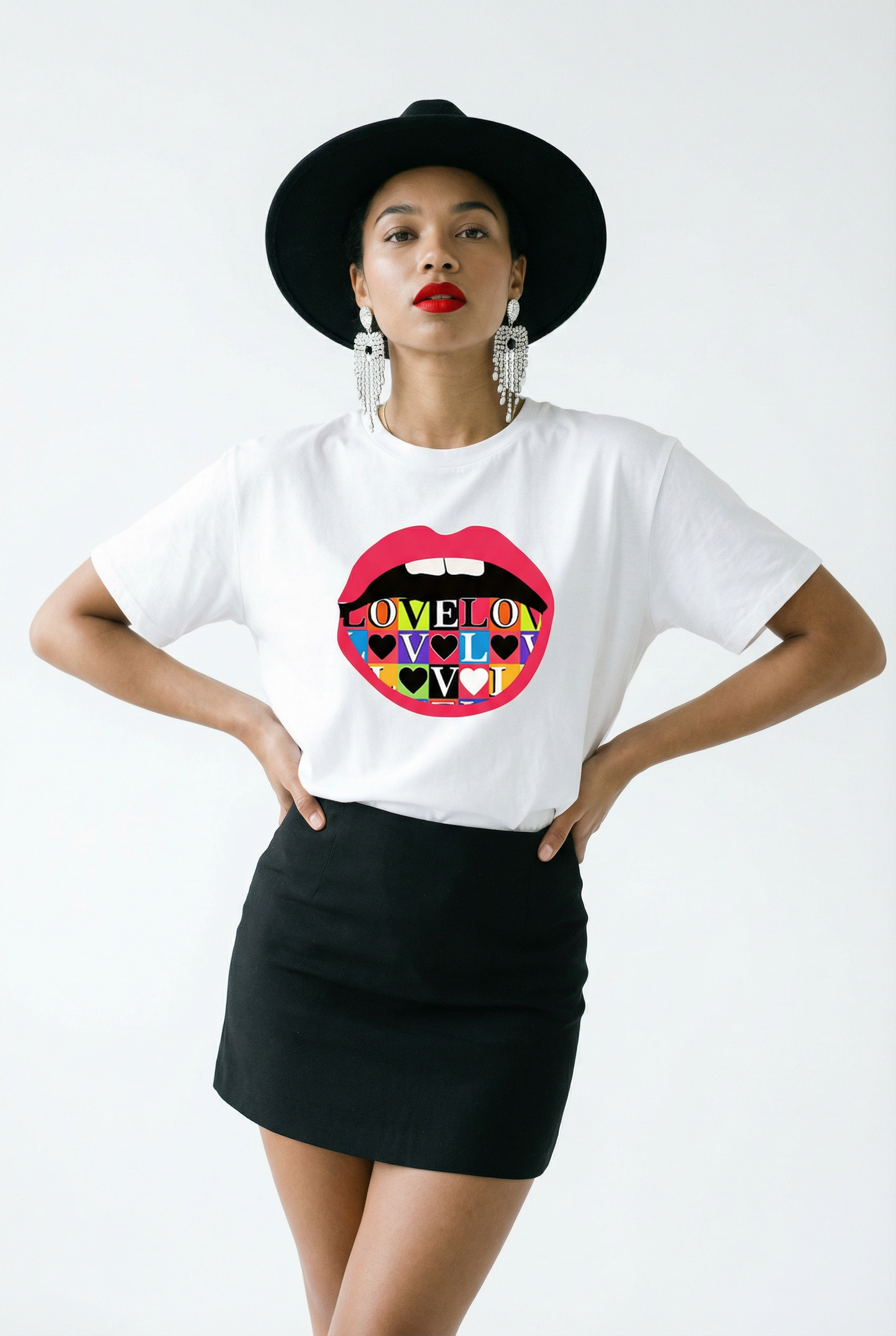 Love Print Lip Graphic T Shirt In White