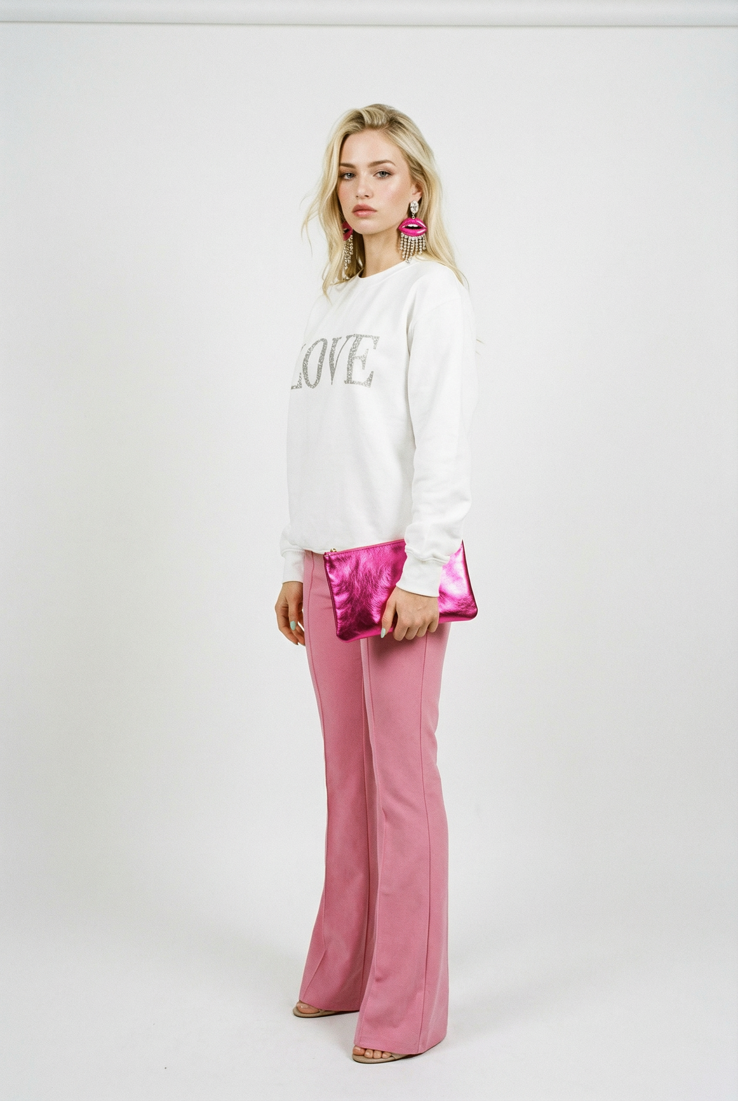 Love Black Text Print Jumper In White