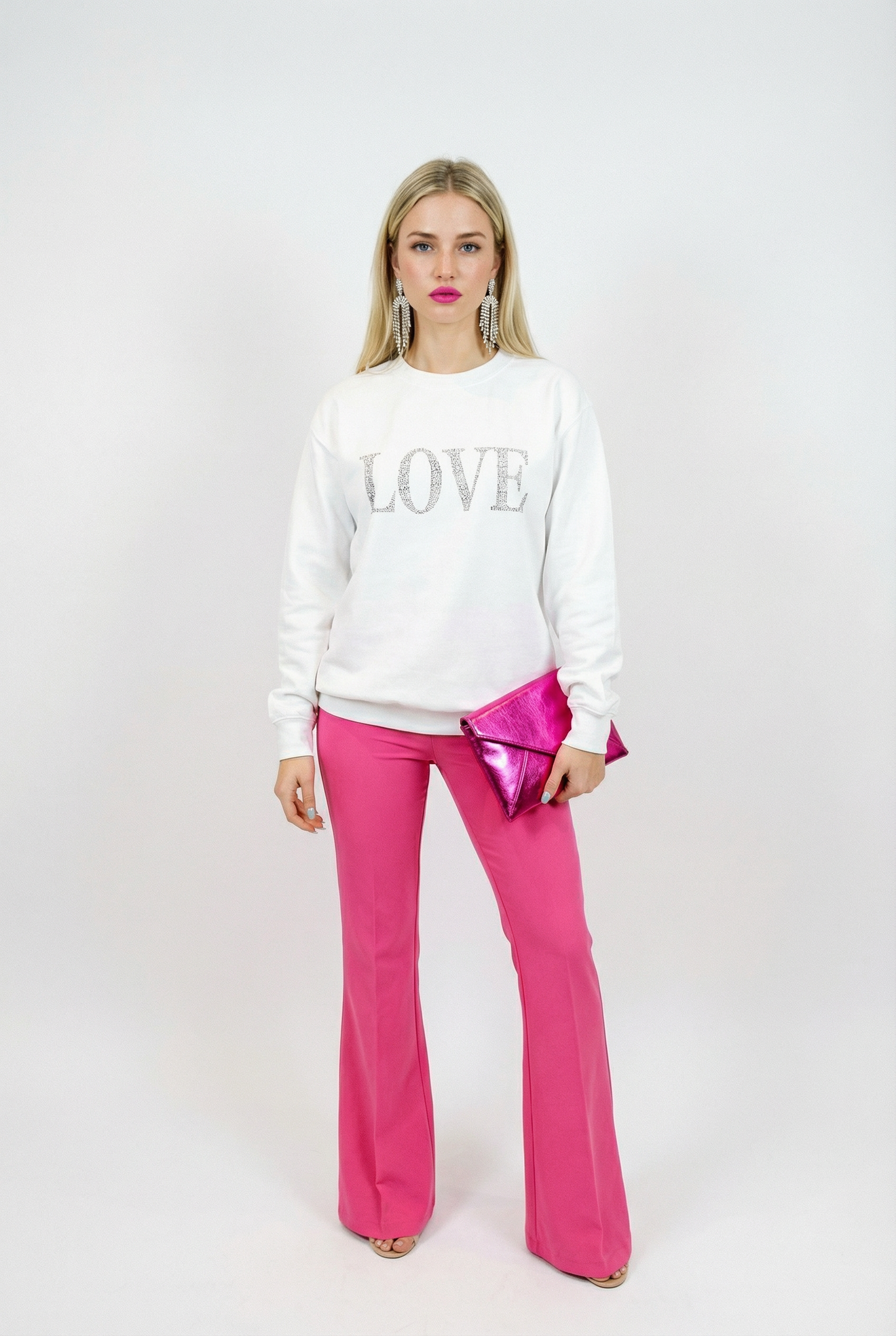 Love Black Text Print Jumper In White