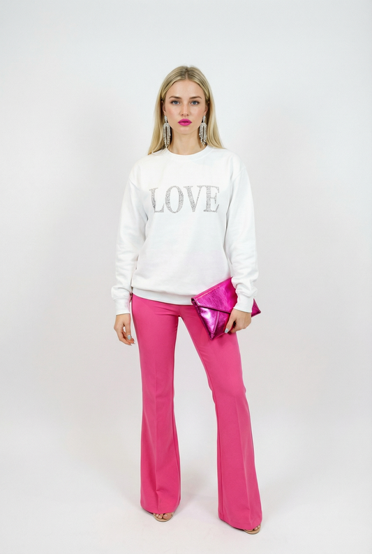 Love Black Text Print Jumper In White