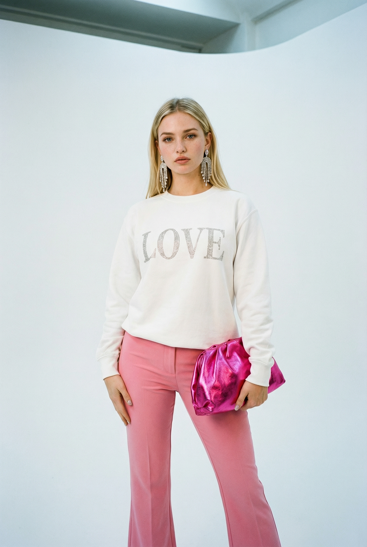 Love Black Text Print Jumper In White