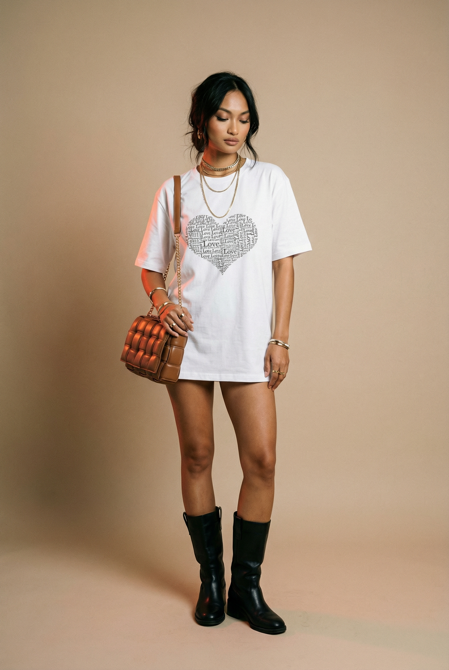 Love Heart Text Print Tshirt In White