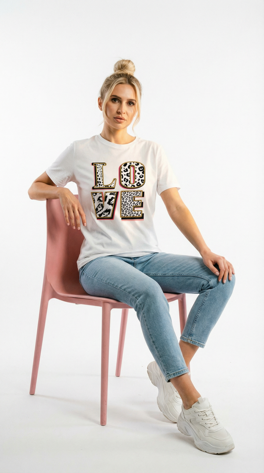 Love in Monochrome Leopard Graphic Tshirt In White