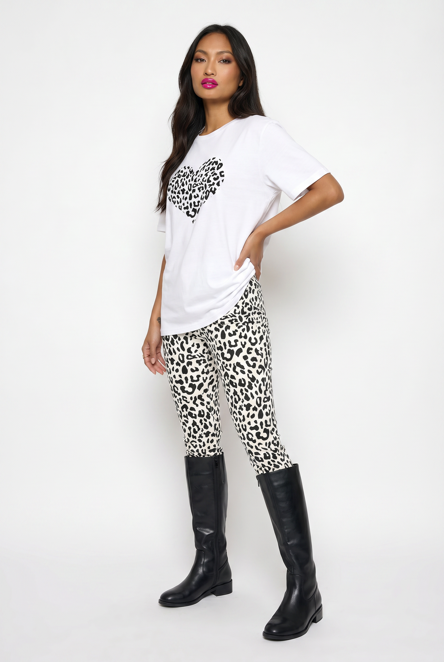 Monochrome Leopard Heart Graphic Tee
