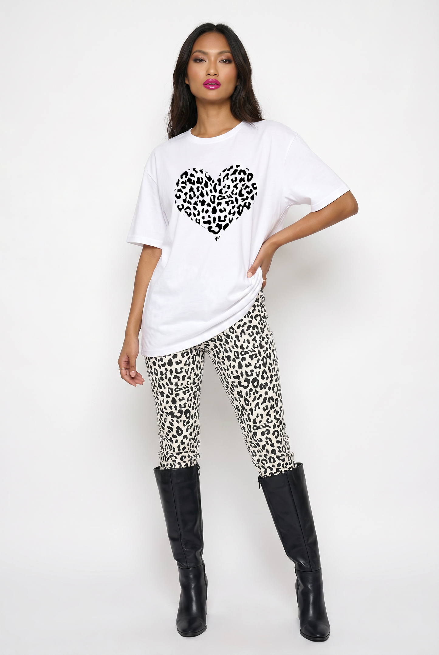 Monochrome Leopard Heart Graphic Tee