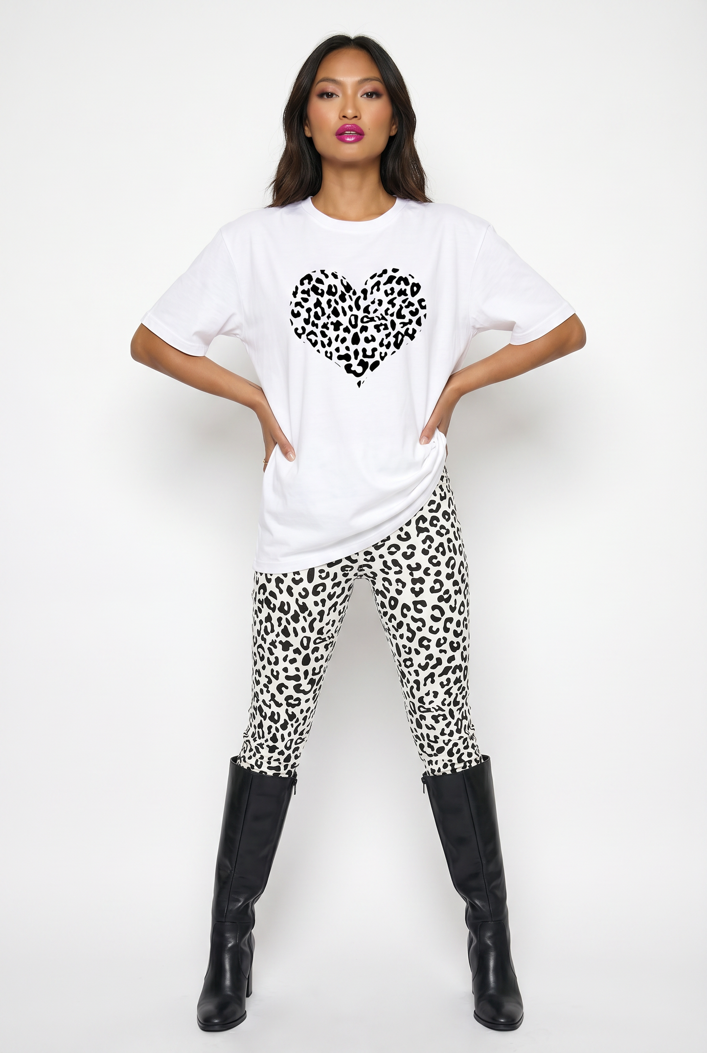 Monochrome Leopard Heart Graphic Tee