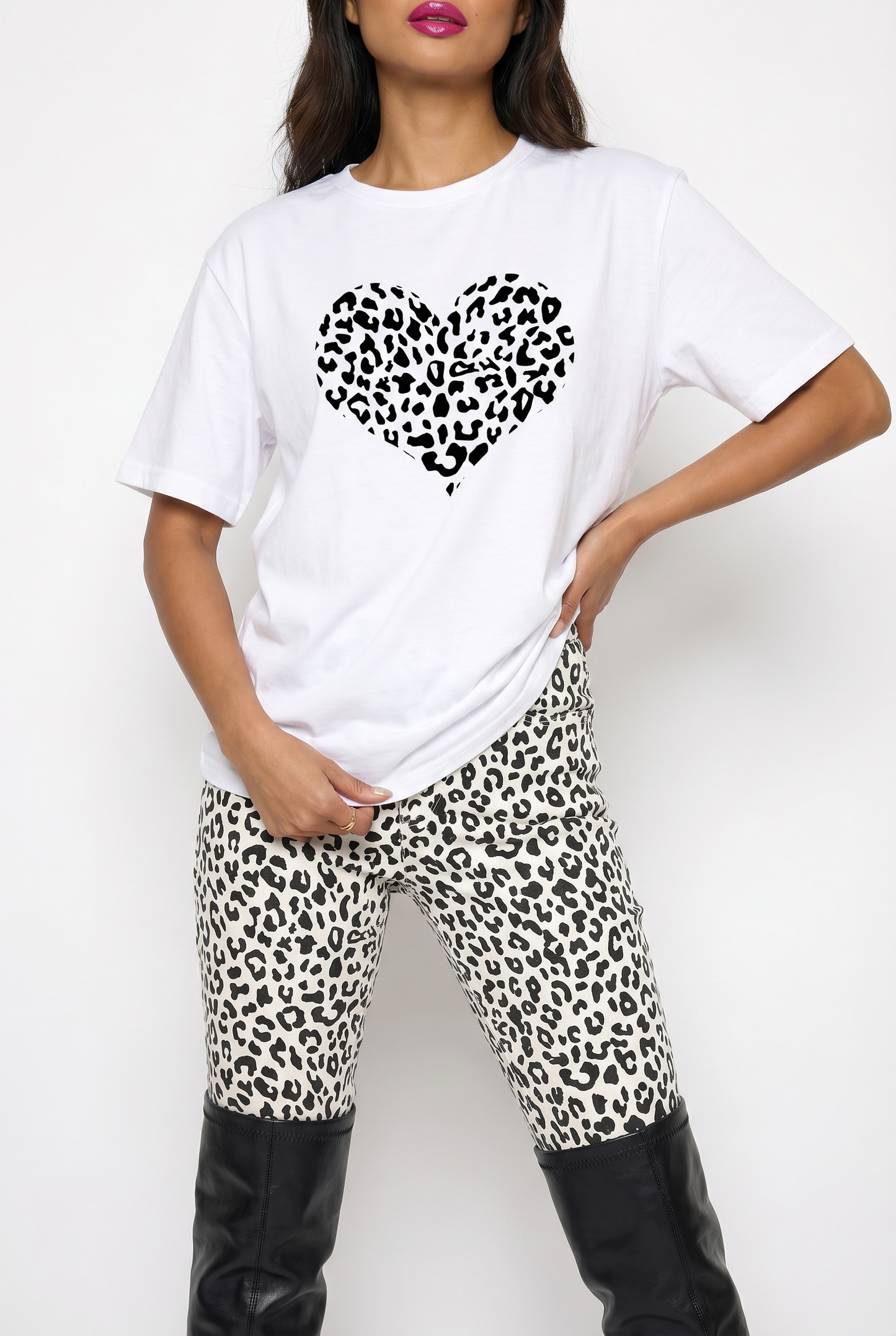 Monochrome Leopard Heart Graphic Tee