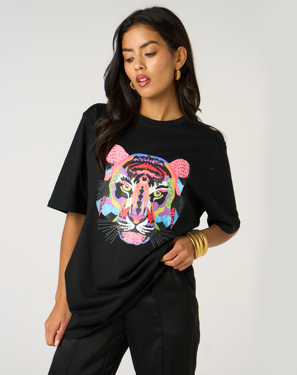 Mosaic Leopard Tiger Tee In Black