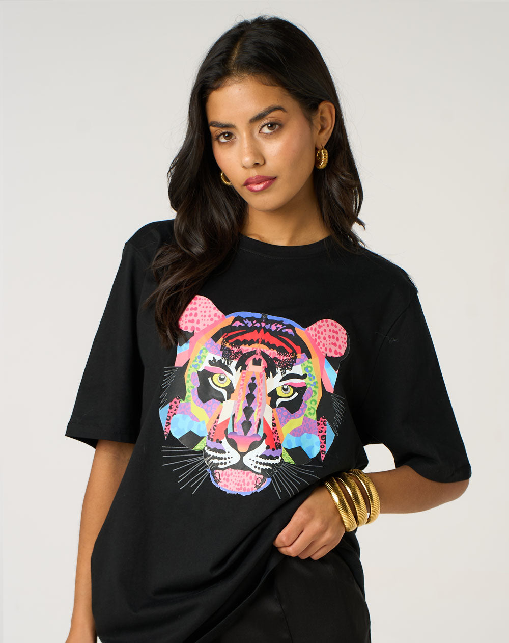Mosaic Leopard Tiger Tee In Black