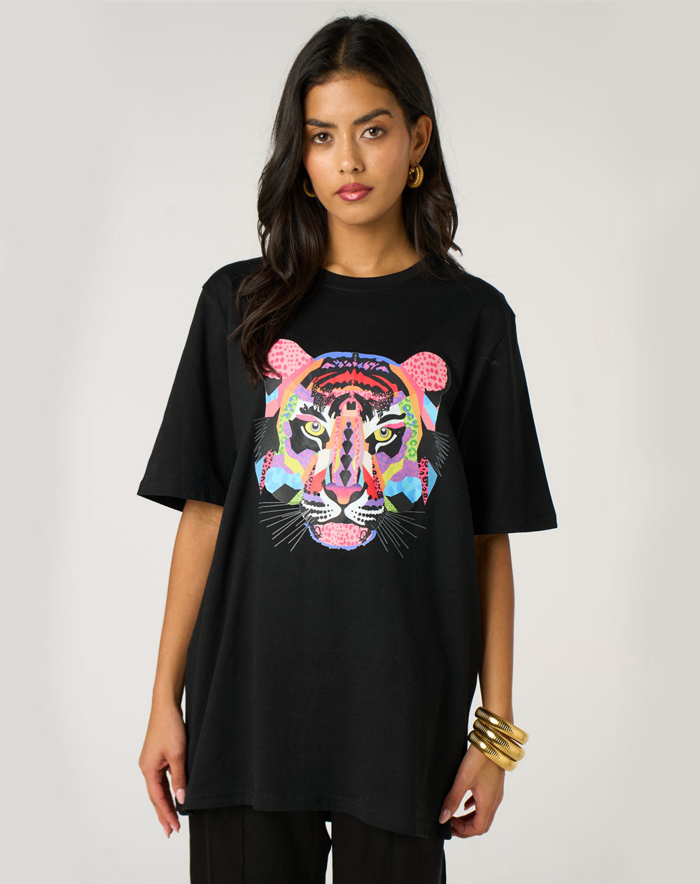 Mosaic Leopard Tiger Tee In Black
