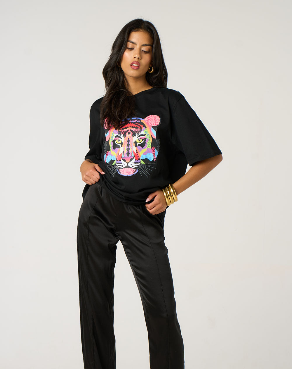 Mosaic Leopard Tiger Tee In Black