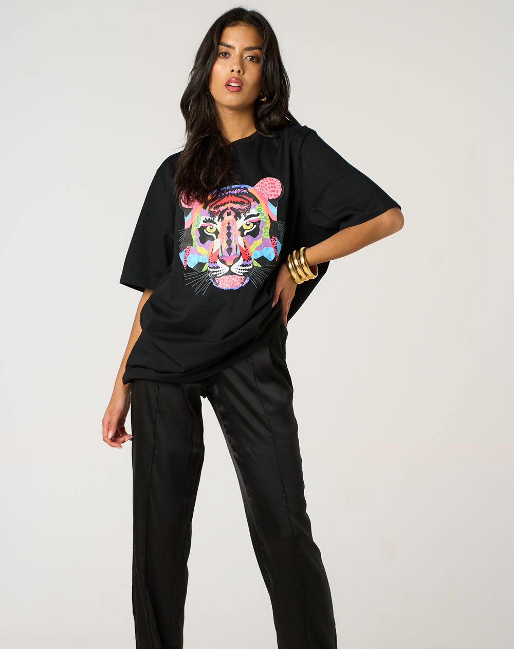Mosaic Leopard Tiger Tee In Black