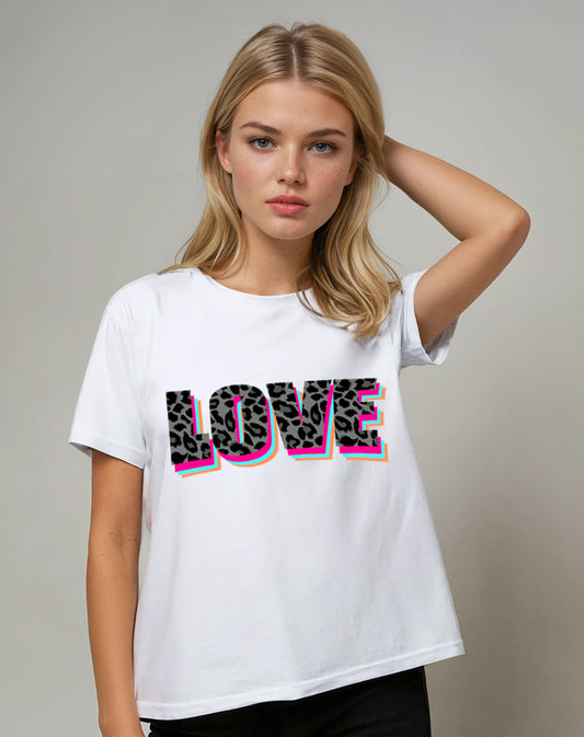 Wildly in Love Black  Leopard Graphic Text Tshirt in White