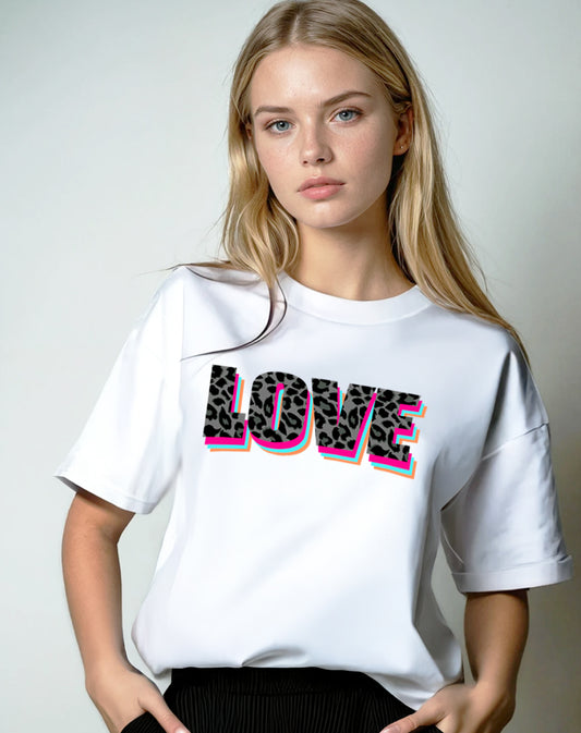 Wildly in Love Black  Leopard Graphic Text Tshirt in White
