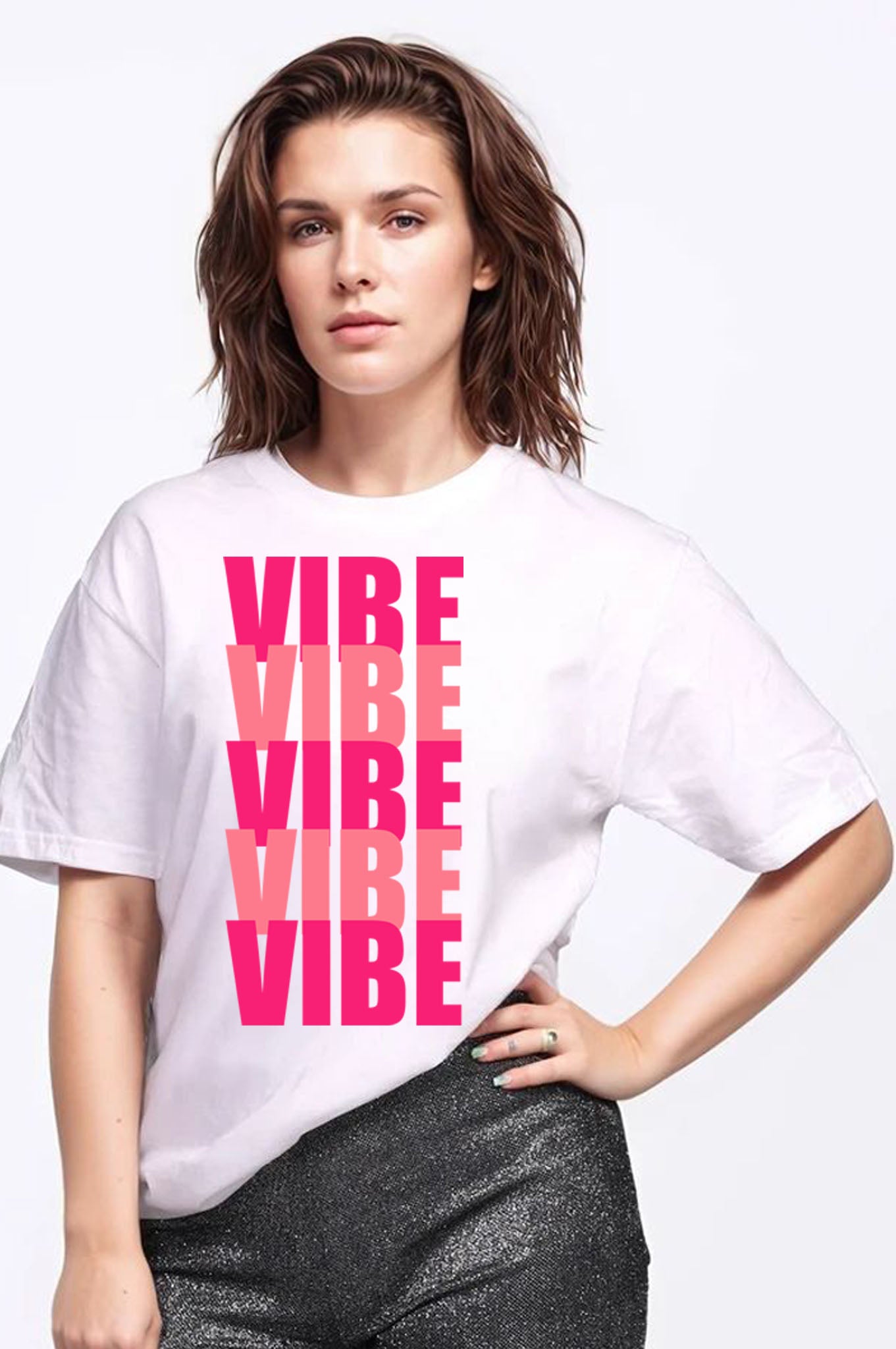 Pink Vibes Tshirt in White