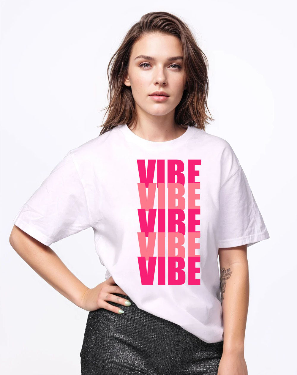 Pink Vibes Tshirt in White
