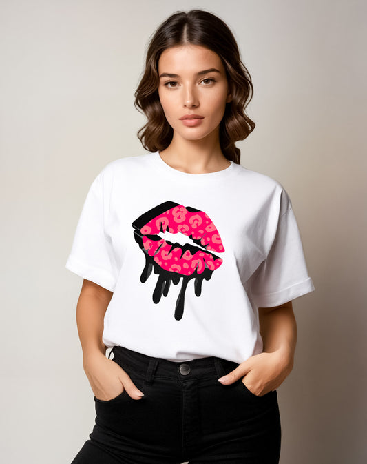 Pink Leopard Kiss 3D Drip Tee