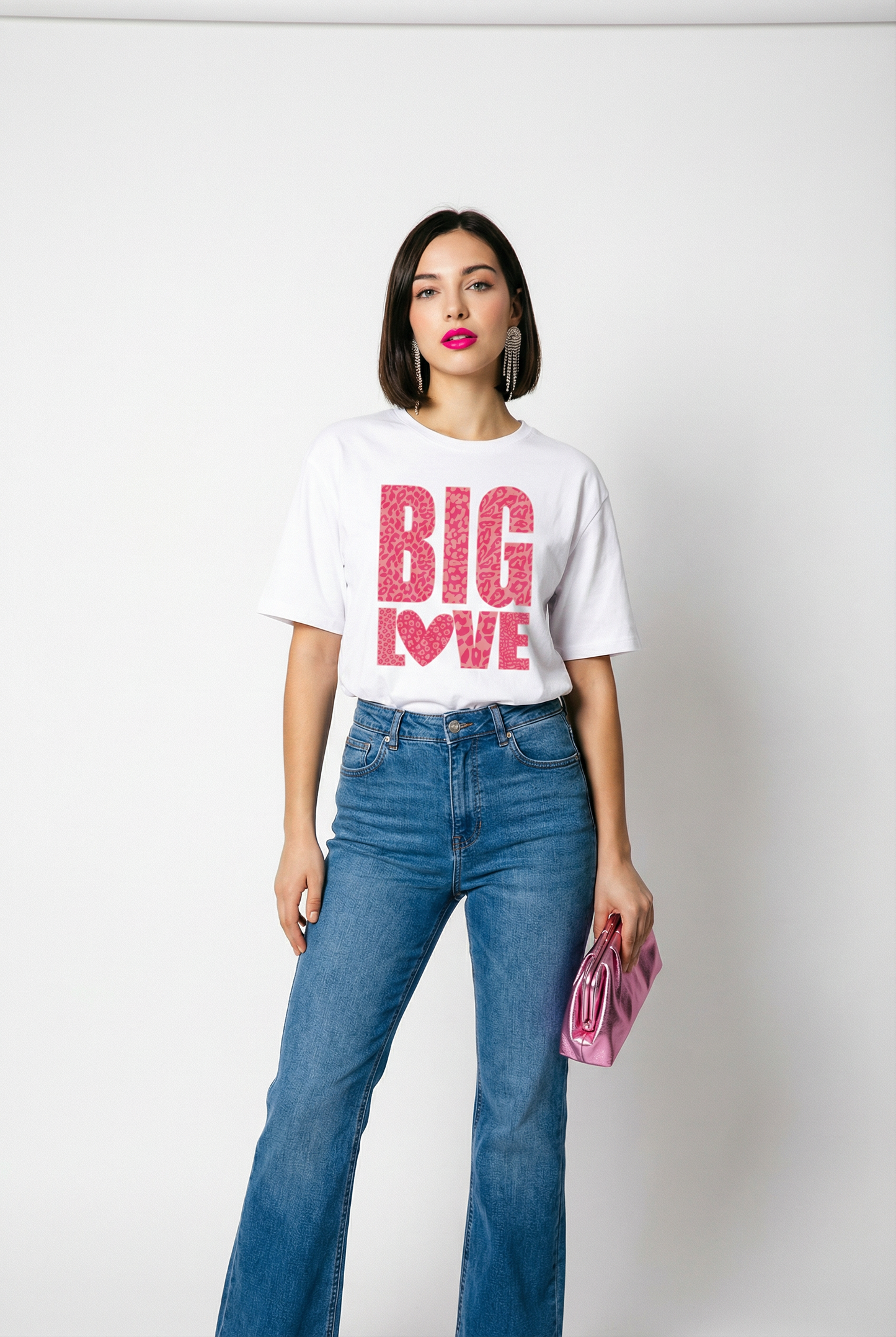 Pink Leopard Big Love T-Shirt in White