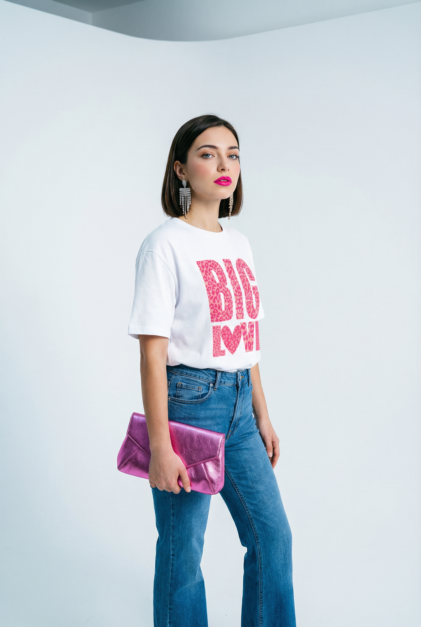 Pink Leopard Big Love T-Shirt in White