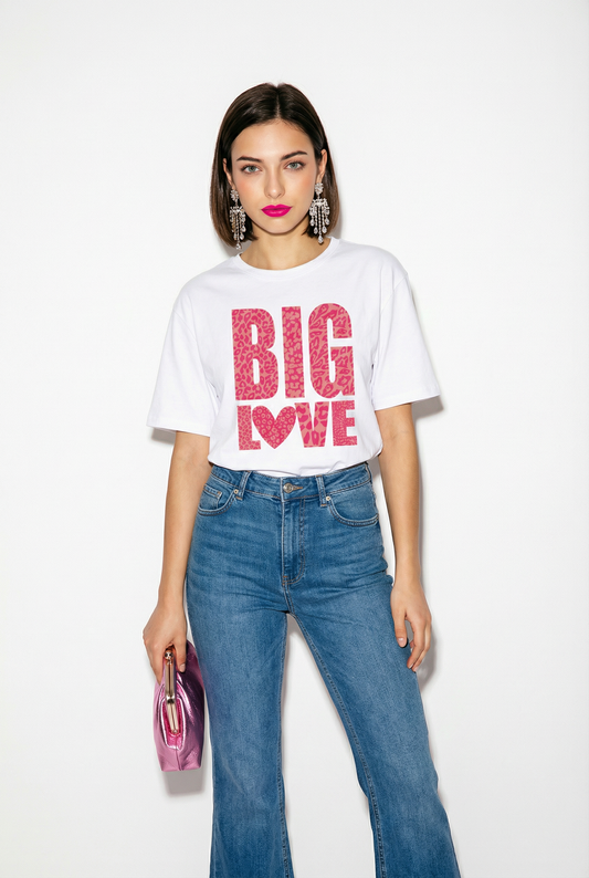 Pink Leopard Big Love T-Shirt in White
