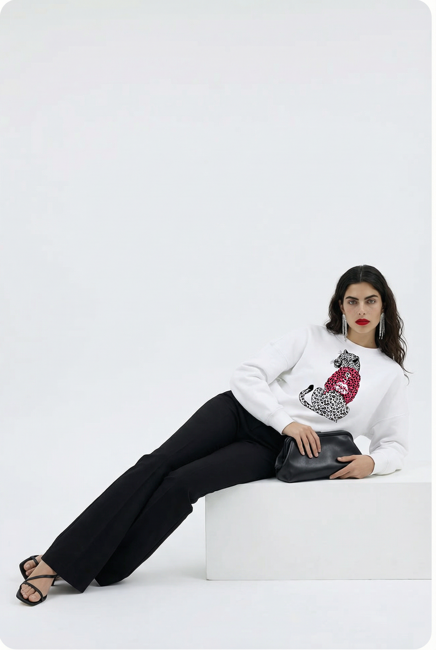 Pink Leopard Hooded Hunter Sweatshirt in White