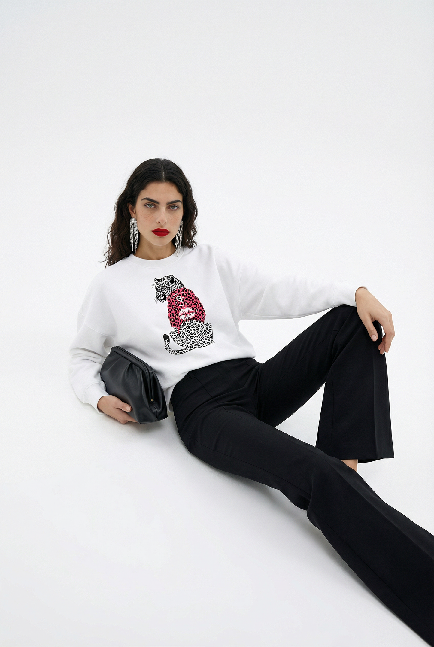 Pink Leopard Hooded Hunter Sweatshirt in White