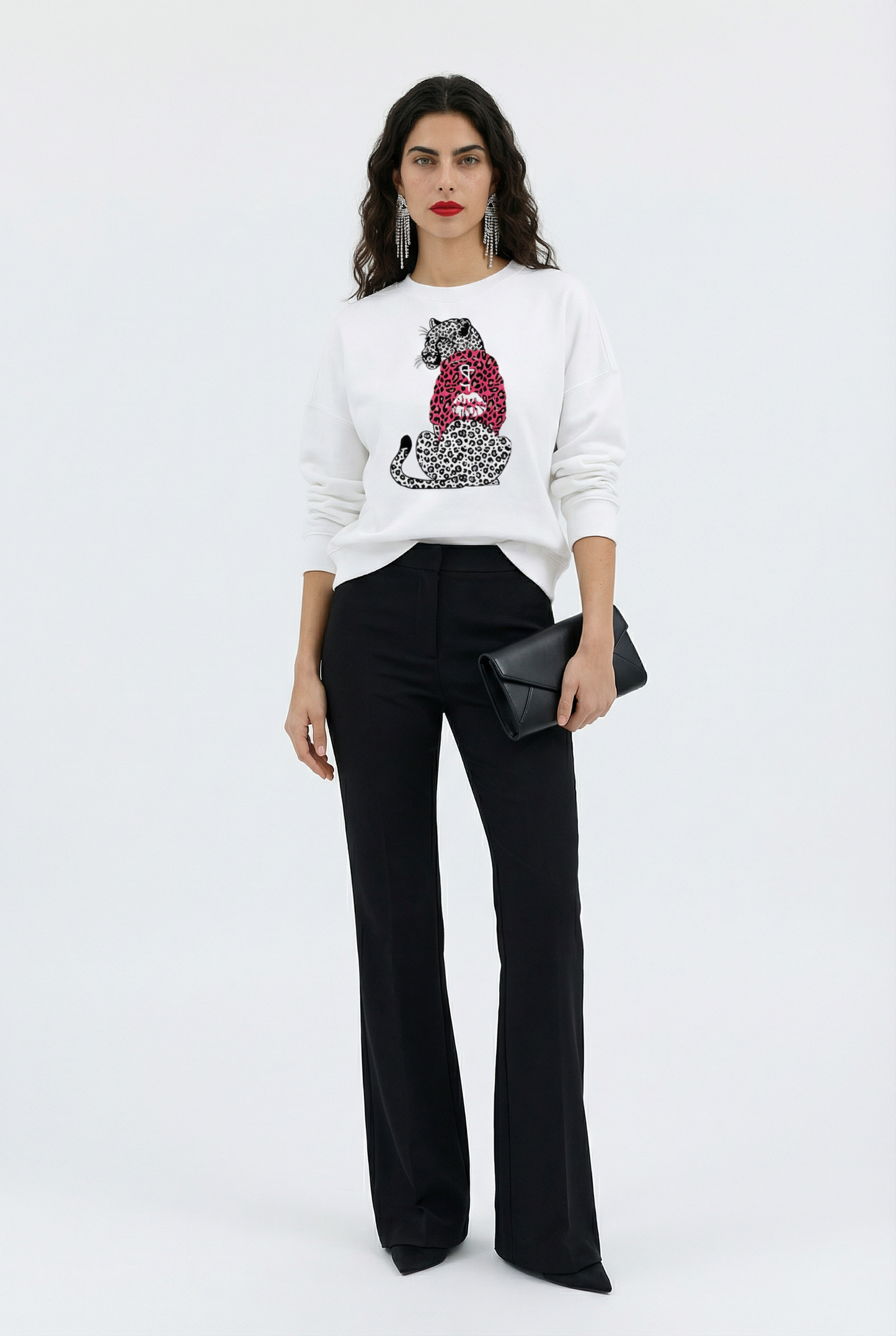 Pink Leopard Hooded Hunter Sweatshirt in White