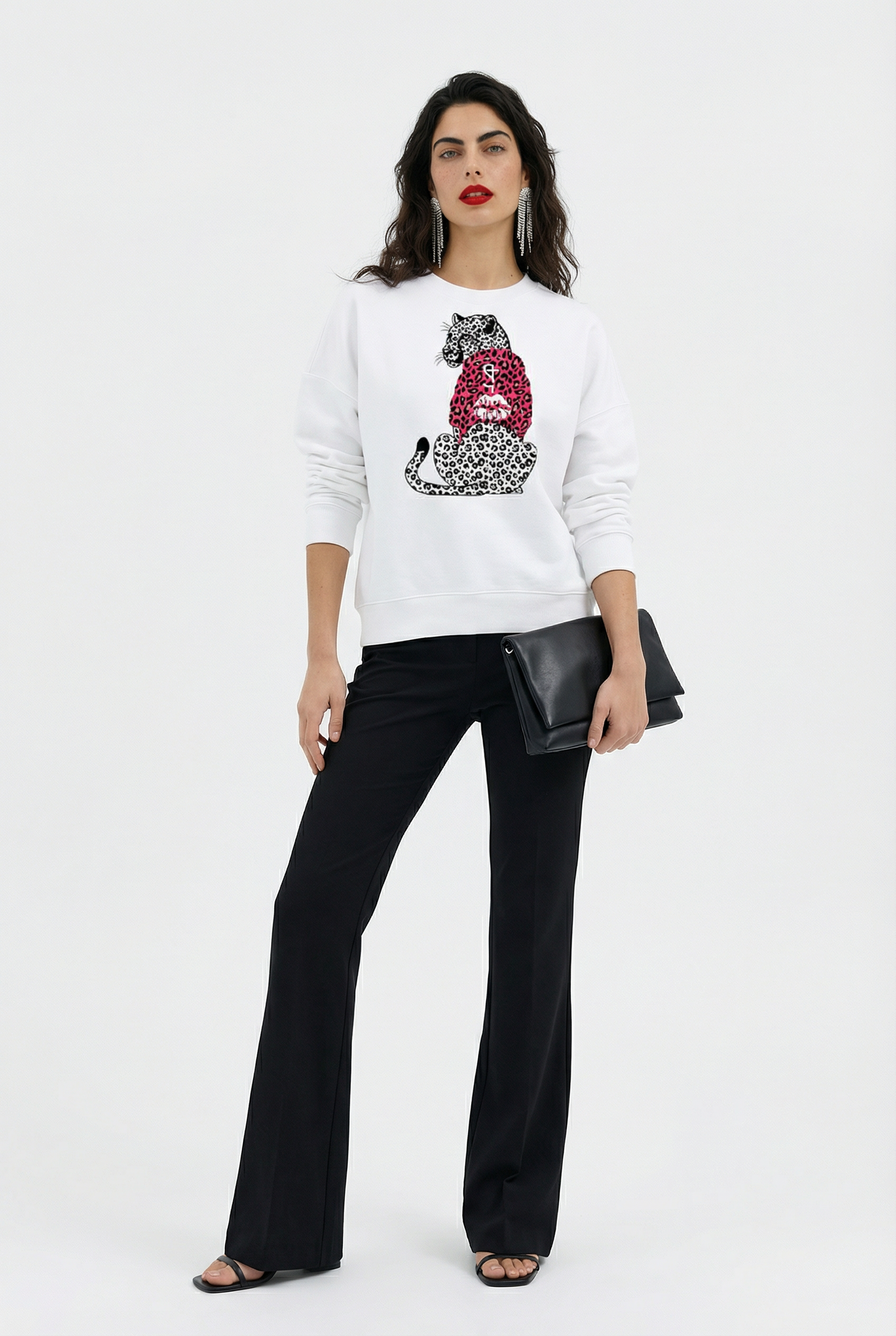 Pink Leopard Hooded Hunter Sweatshirt in White