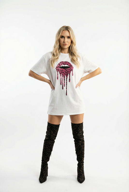 Pink Leopard Lip Drip Tee