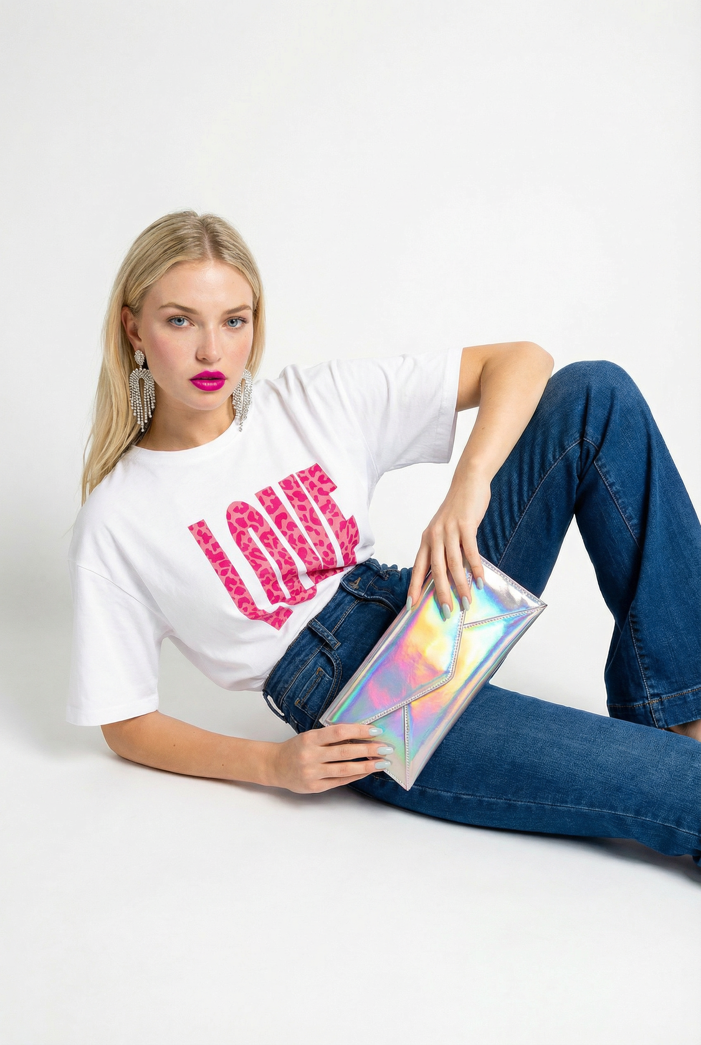Pink Leopard Love Graphic Tshirt in White