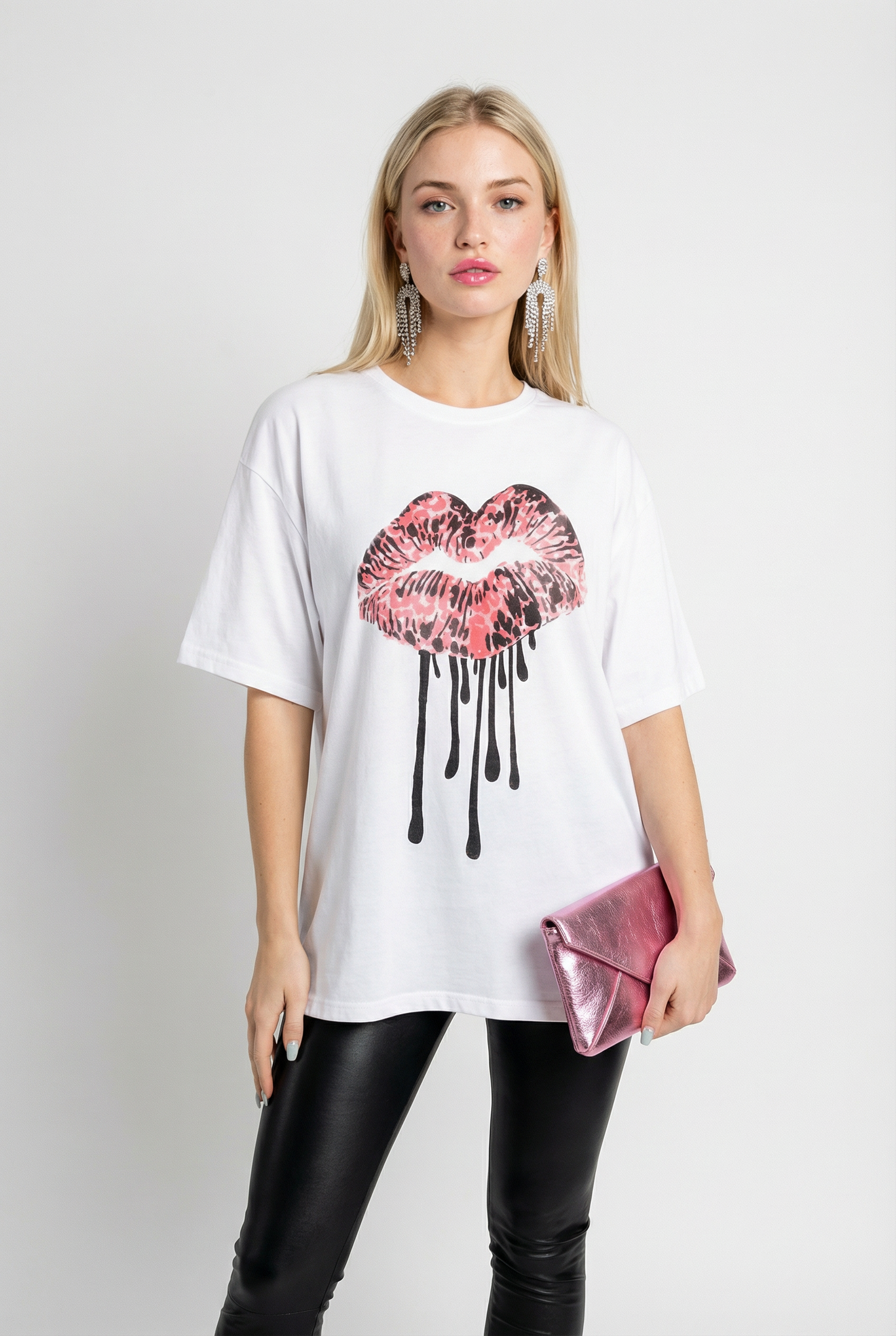 Pink Leopard Wild Drip Tshirt In White