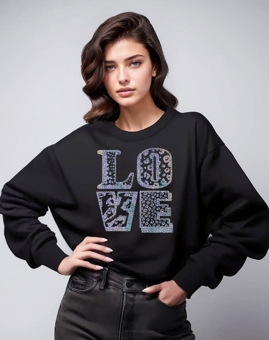 Love in Silver Graphic Text Sweatshirt In Black