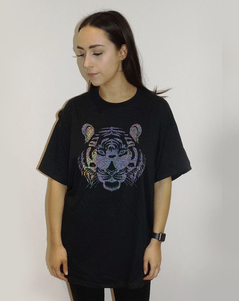 Roaring with Vision Tiger Print Black Tshirt