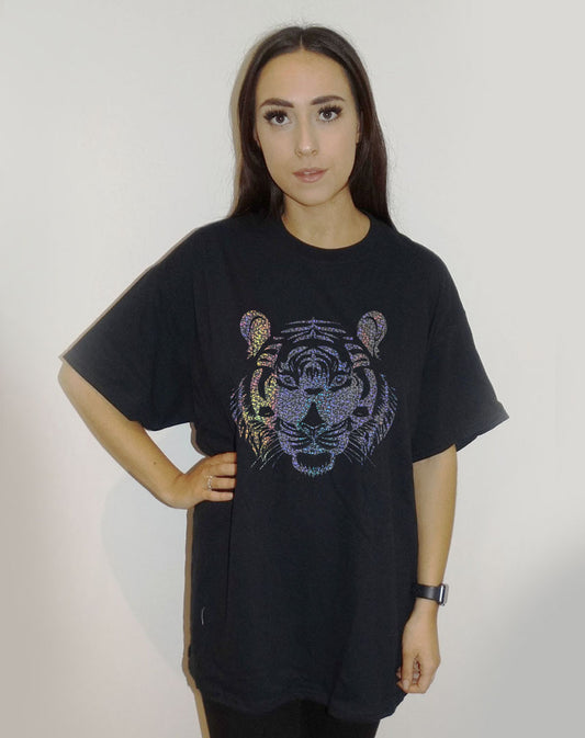 Roaring with Vision Tiger Print Black Tshirt