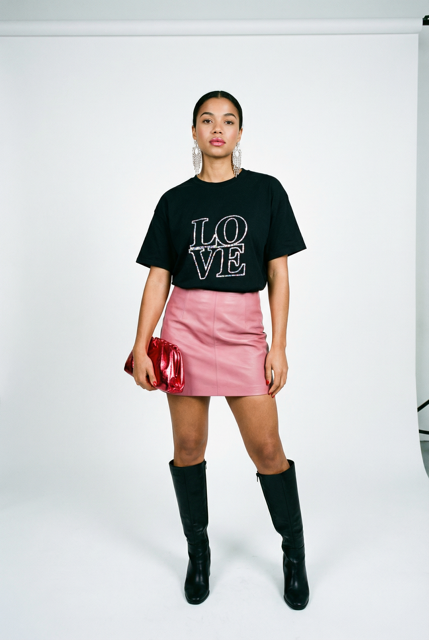 Silver Love Block Print Outline Tshirt In Black