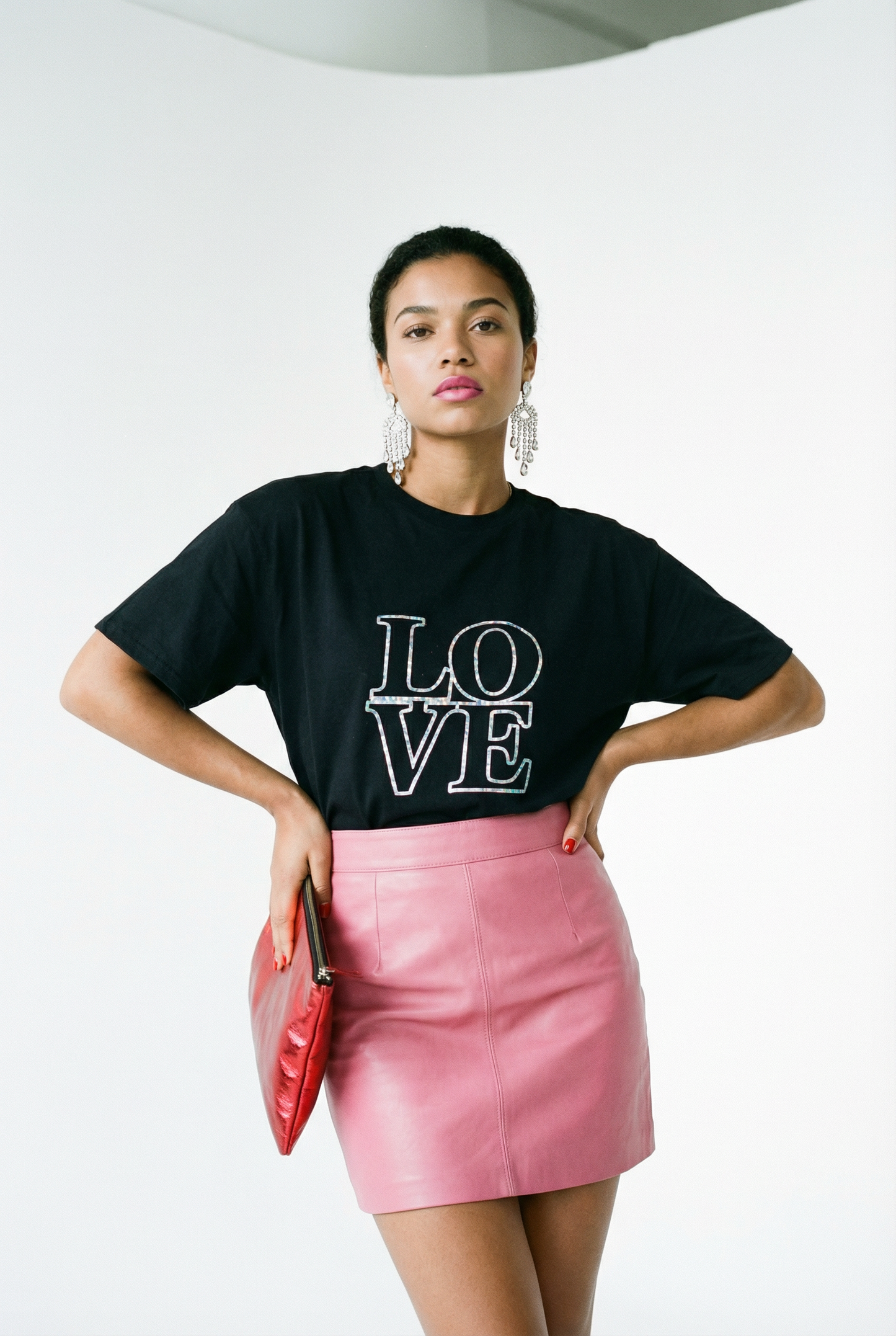 Silver Love Block Print Outline Tshirt In Black