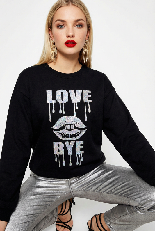 Silver Love you bye Sweatshirt in Black
