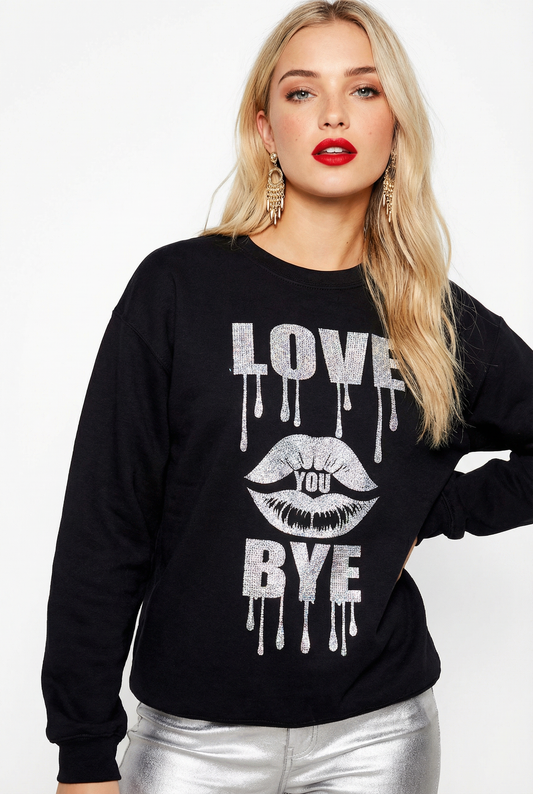 Silver Love you bye Sweatshirt in Black