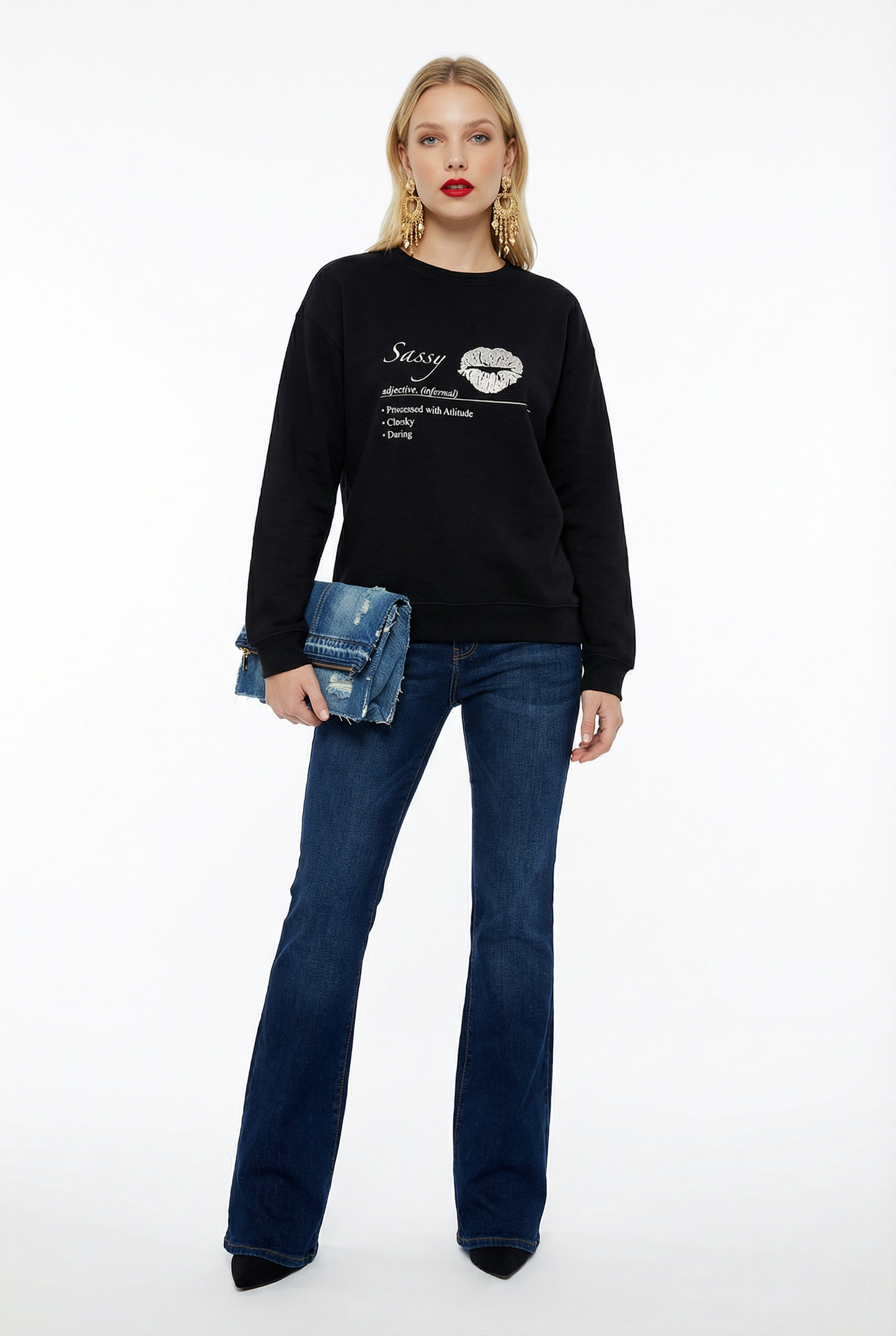 Silver Sassy Print Jumper In Black