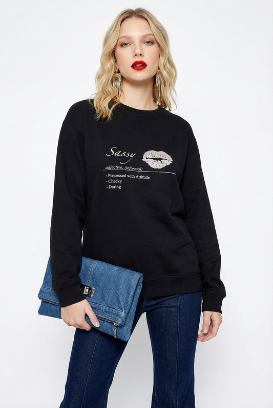 Silver Sassy Print Jumper In Black