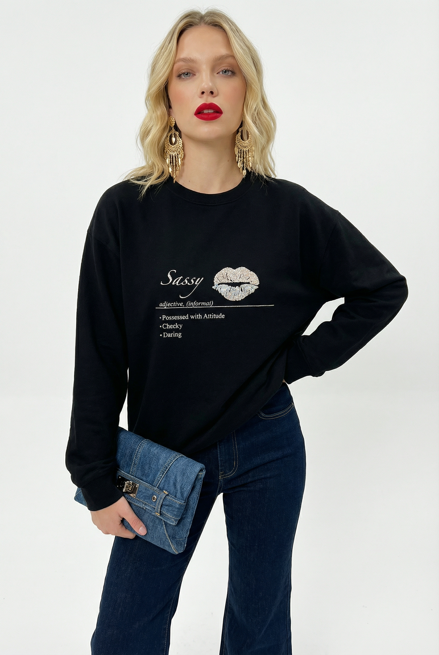 Silver Sassy Print Jumper In Black