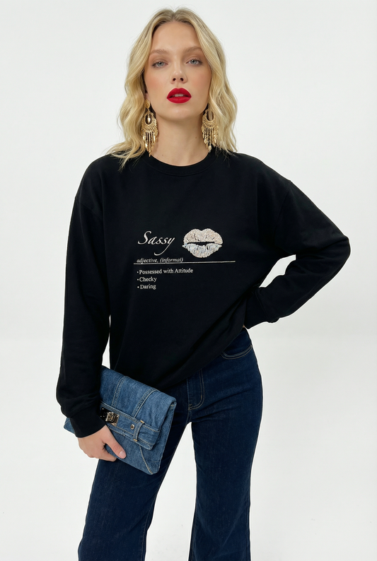 Silver Sassy Print Jumper In Black