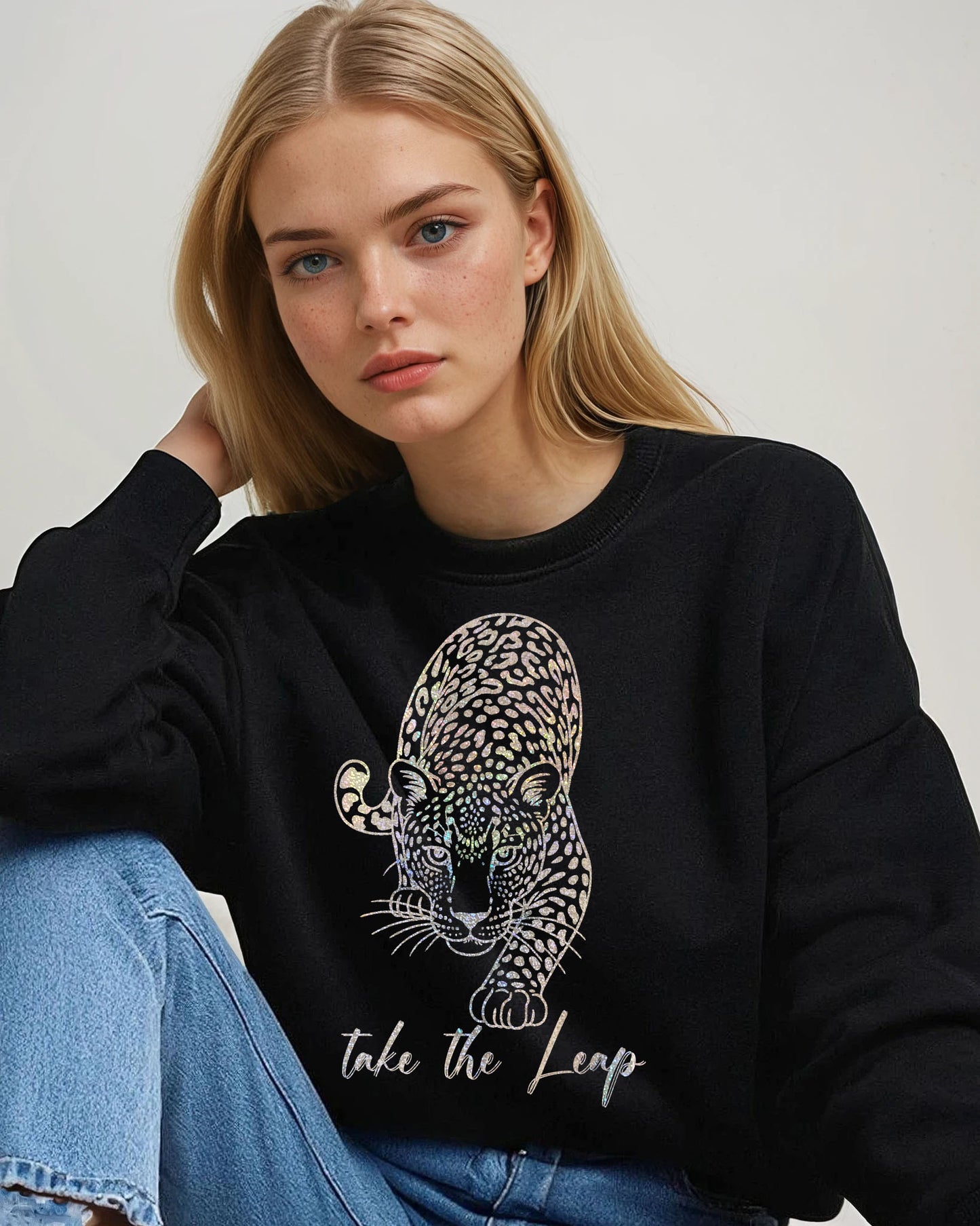 Gold Take the Leap Leopard jumper  in Black