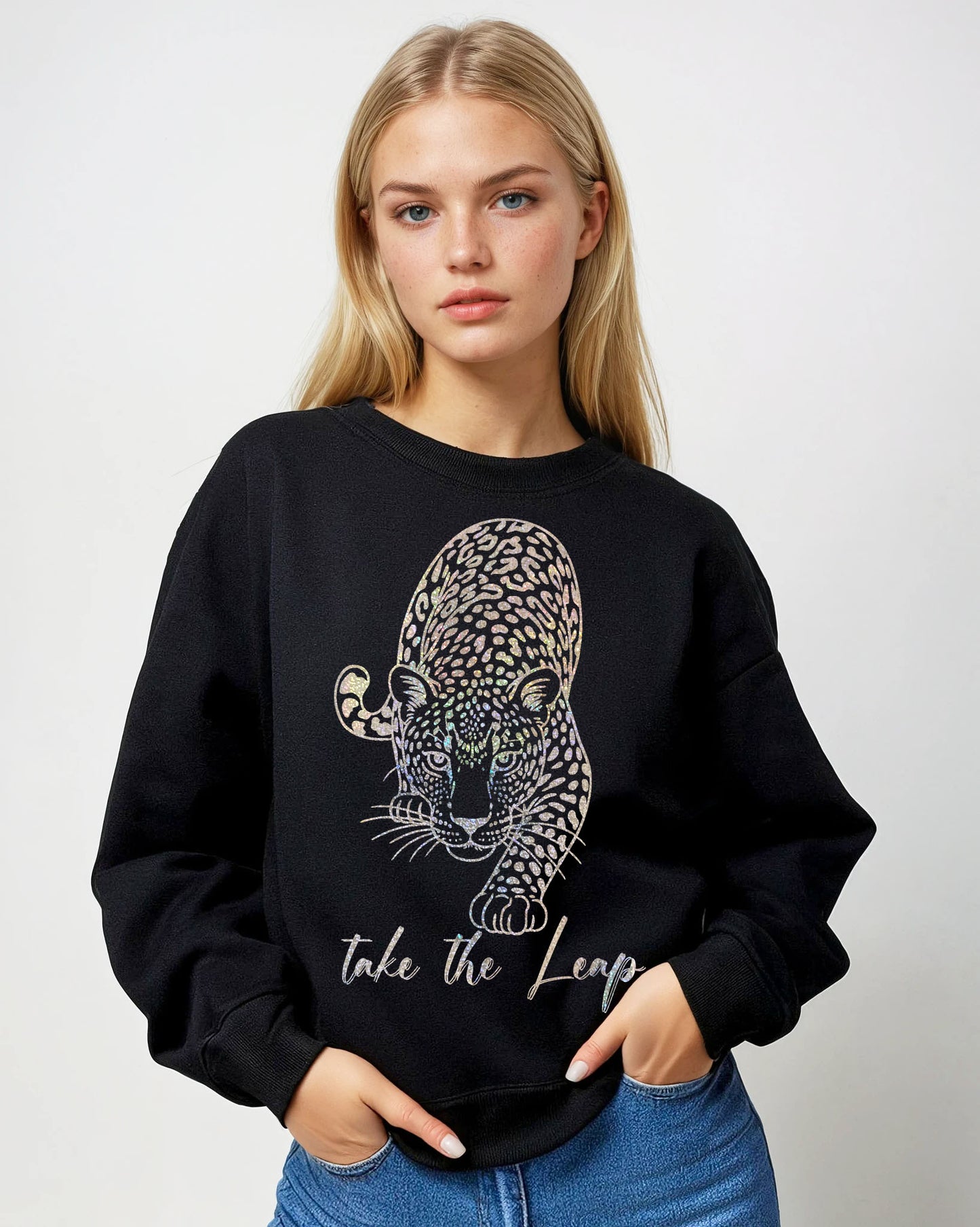 Gold Take the Leap Leopard jumper  in Black
