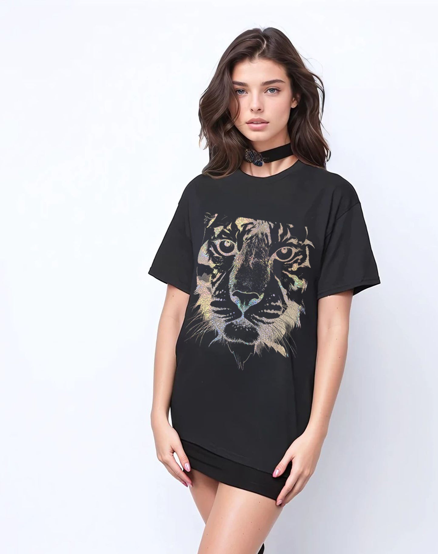 Gold Fierce Tiger T-Shirt in Black