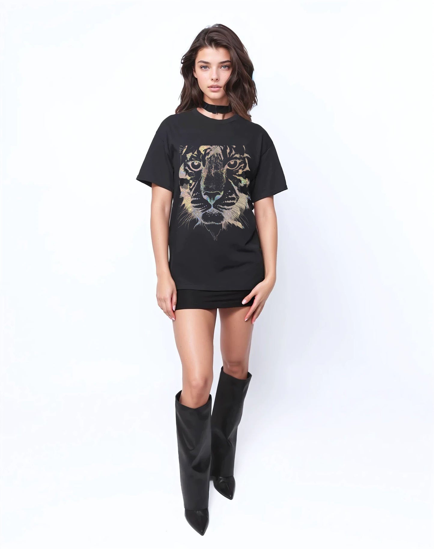 Gold Fierce Tiger T-Shirt in Black