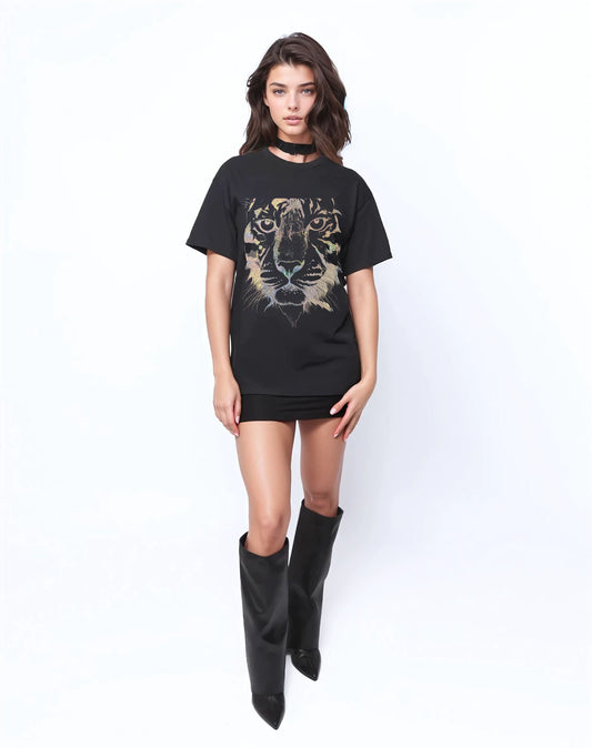 Gold Fierce Tiger T-Shirt in Black